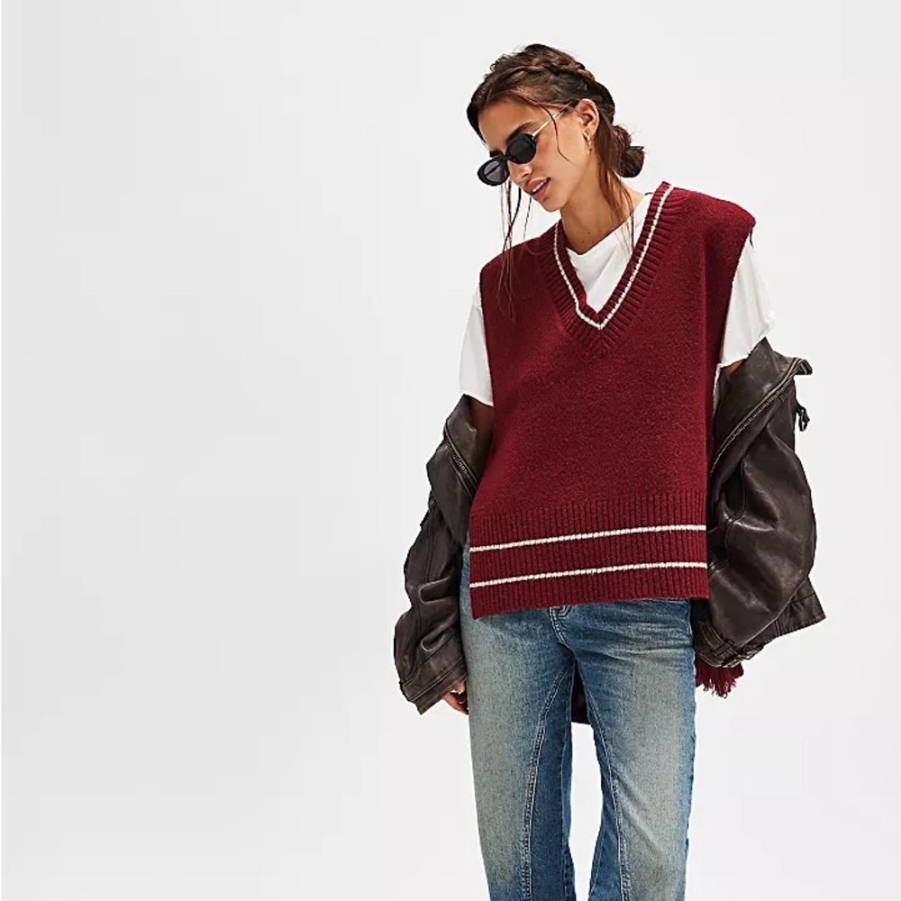 LMT: Free People All Star Stripe Poncho / Sweater Vest with Tassels